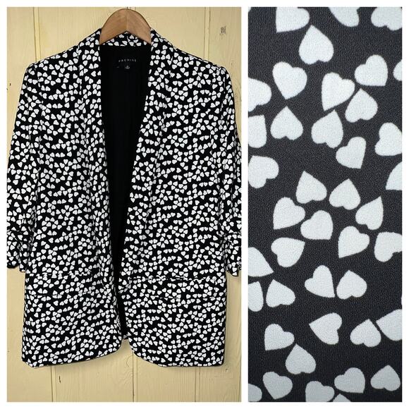 Premise Blazer Jacket Womens Large 12 Heart Print Ruched Elbow Valentine's Day - Picture 1 of 9